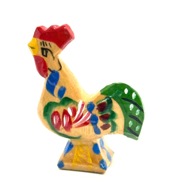 Vintage Swedish Miniature Wooden Dala Rooster Hand Painted 2" tall x 1 1/2" - Picture 5 of 7